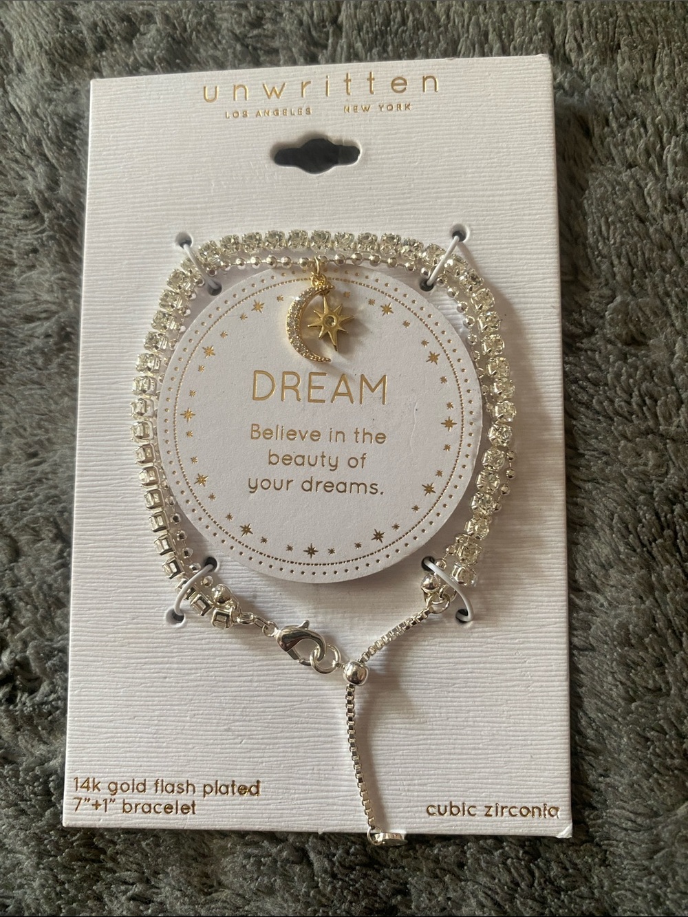 Unwritten Gold Crescent & Star Tennis Bracelet with Clear Stones